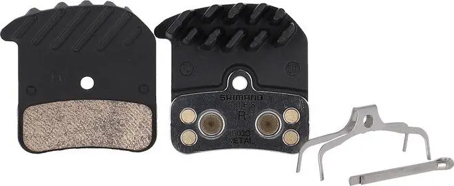 Bezpečná Platba brzdové destičky SHIMANO H03C-MFA metal, s chladiči čtyřpístkové, v krabičce
