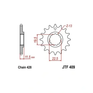 Omezená Nabídka Řetězové kolečko JT JTF 409-15 15 zubů, 428 JTF409.15 726.409-15