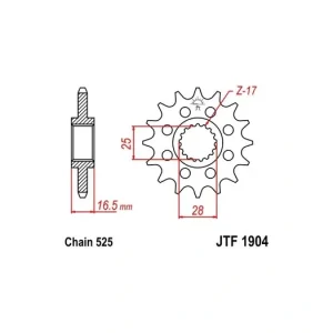 Řetězové kolečko JT JTF 1904-15 15 zubů, 525 JTF1904.15 726.1904-15 Sezónní Sleva