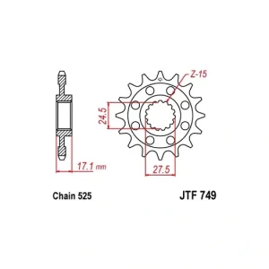 Nová Kolekce Řetězové kolečko JT JTF 749-15 15 zubů, 525 JTF749.15 726.749.15