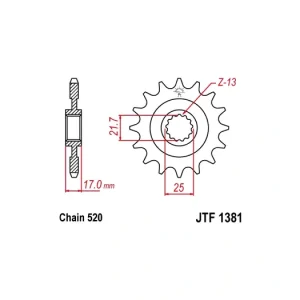 Řetězové kolečko JT JTF 1381-16RB 16 zubů, 520 pogumované JTF1381.16RB 726.1381.16 Novinka