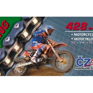 Řetěz 428OR, ČZ - ČR (barva černá, 128 článků vč. rozpojovací spojky CLIP) M252-04-128B Vysoce Kvalitní