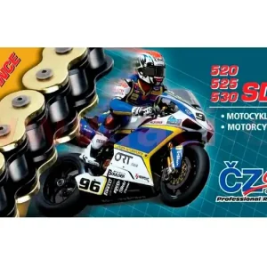 Řetěz 525SDZZ, ČZ (barva zlatá, 124 článků vč. nýtovací spojky RIVET) M252-14-124G Celosvětová Doprava