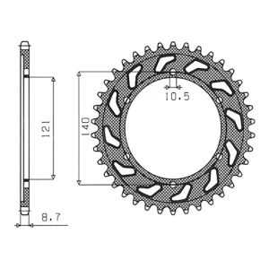 Celosvětová Doprava Ocelová rozeta pro sekundární řetězy typu 530, SUNSTAR (45 zubů) M271-5028-45