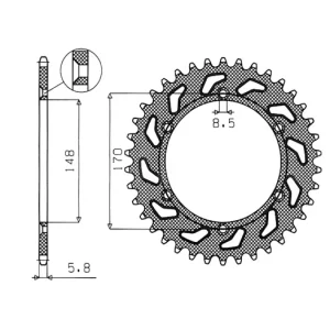 Ocelová rozeta pro sekundární řetězy typu 520, SUNSTAR (42 zubů) M271-3034-42 Must-Have