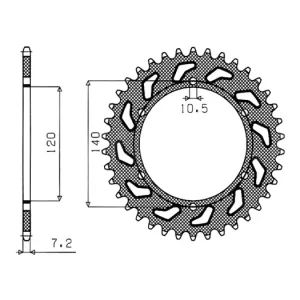 Ocelová rozeta pro sekundární řetězy typu 525, SUNSTAR (38 zubů) M271-4019-38 Vysoce Kvalitní
