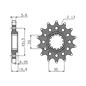 Autentický Řetězové kolečko pro sekundární řetězy typu 520, SUNSTAR (16 zubů) M291-3059-16