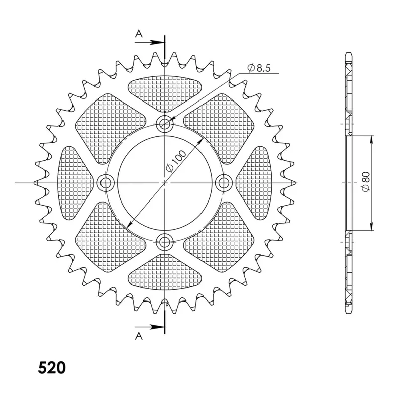 Hliníková řetězová rozeta SUPERSPROX RAL-2802/2:42-SLV stříbrná 42 zubů, 520 Celosvětová Doprava