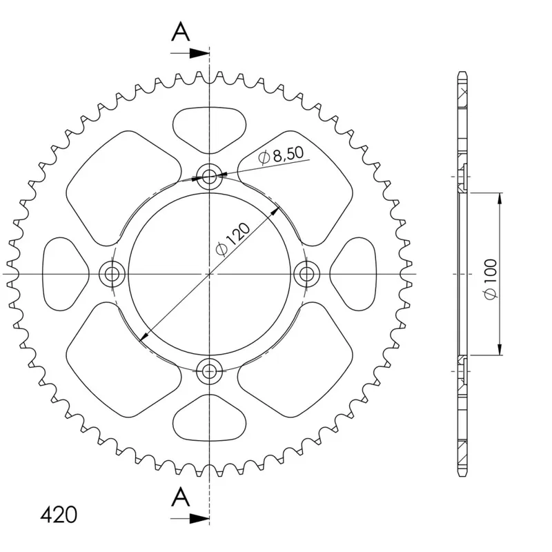 Moderní Hliníková řetězová rozeta SUPERSPROX RAL-6618:62-RED červená 62 zubů, 420