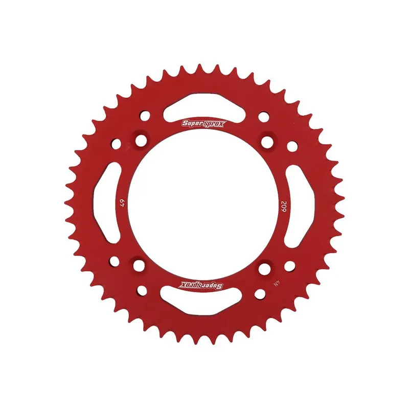 Hliníková řetězová rozeta SUPERSPROX RAL-209:49-RED červená 49 zubů, 420 Autentický