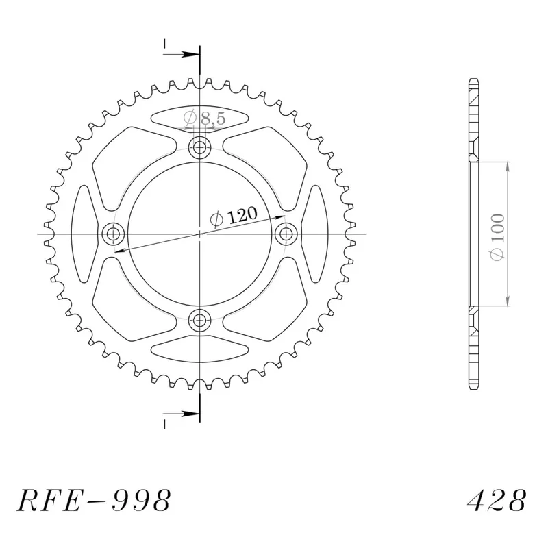 Řetězová rozeta SUPERSPROX RFE-998:50-BLK černý 50 zubů, 428 Doprava Zdarma