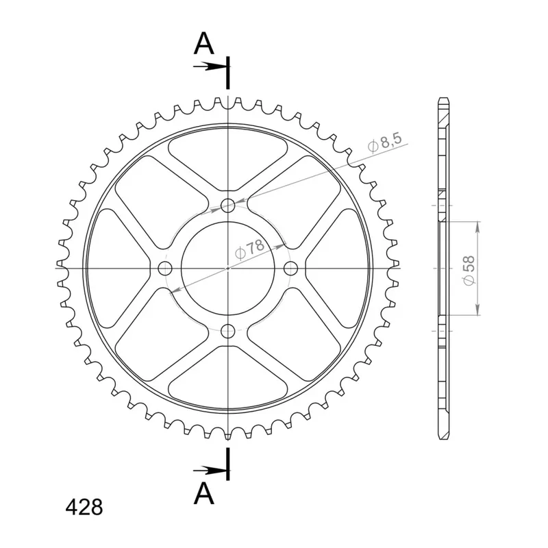 Řetězová rozeta SUPERSPROX RFE-810:51-BLK černý 51 zubů, 428 Bezpečná Platba