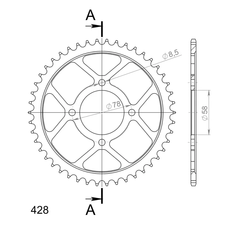 Řetězová rozeta SUPERSPROX RFE-810:46-BLK černý 46 zubů, 428 Originální