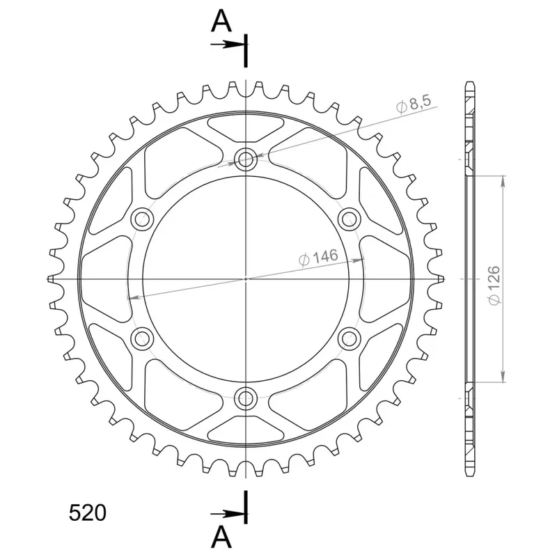 Omezená Nabídka Řetězová rozeta SUPERSPROX RFE-808:46-BLK černý 46 zubů, 520