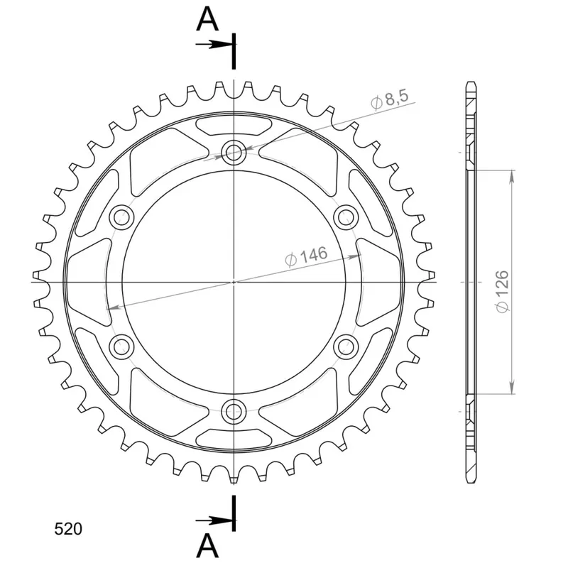 Řetězová rozeta SUPERSPROX RFE-808:43-BLK černý 43 zubů, 520 Levný