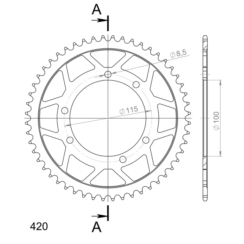 Řetězová rozeta SUPERSPROX RFE-6601:52-BLK černý 52 zubů, 420 Finální Výprodej