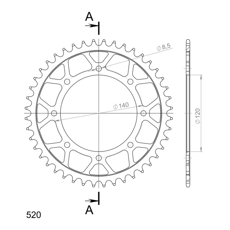 Řetězová rozeta SUPERSPROX RFE-487:44-BLK černý 44 zubů, 520 Horká Nabídka