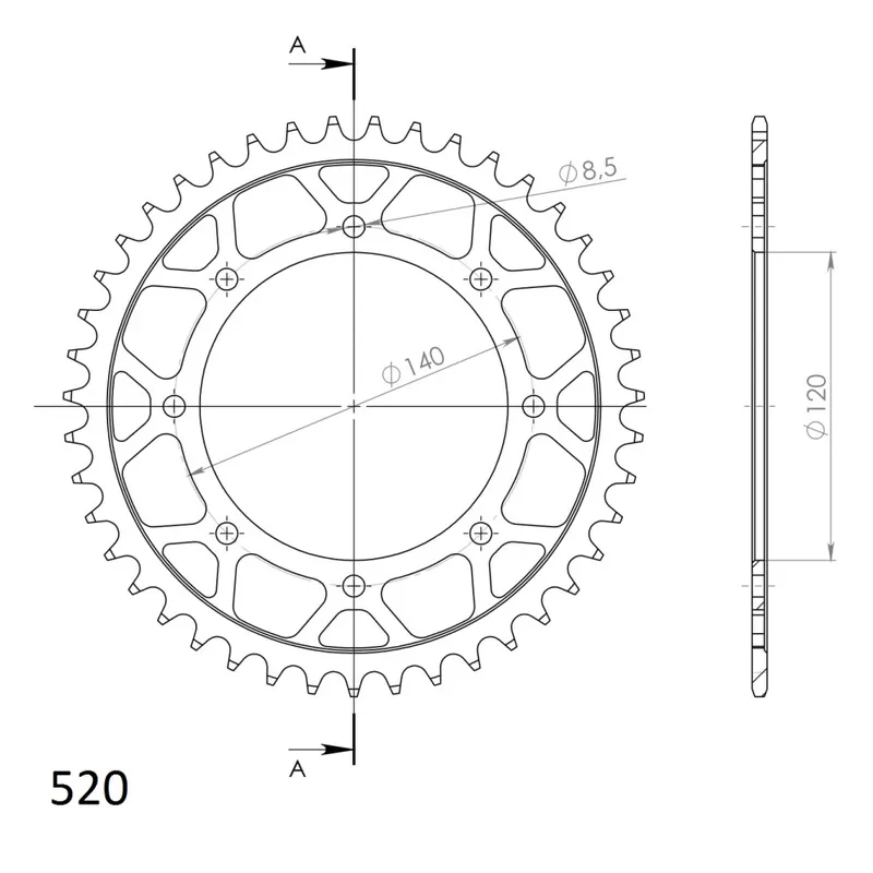 Řetězová rozeta SUPERSPROX RFE-487:43-BLK černý 43 zubů, 520 Vysoce Kvalitní