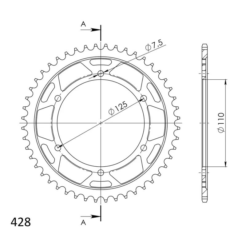 Řetězová rozeta SUPERSPROX RFE-485:48-BLK černý 48 zubů, 428 Luxusní