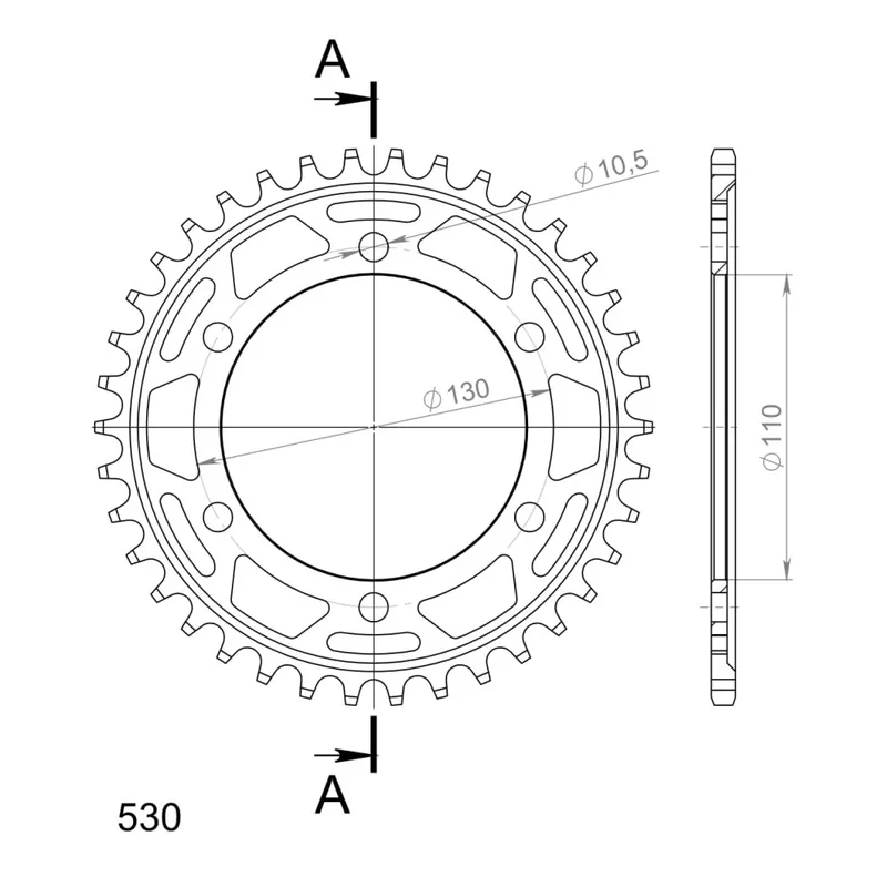 Řetězová rozeta SUPERSPROX RFE-479:38-BLK černý 38 zubů, 530 Trendový