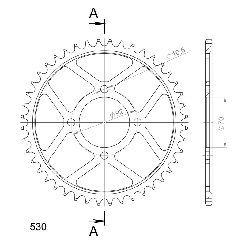 Řetězová rozeta SUPERSPROX RFE-476:44-BLK černý 44 zubů, 530 Poslední Šance