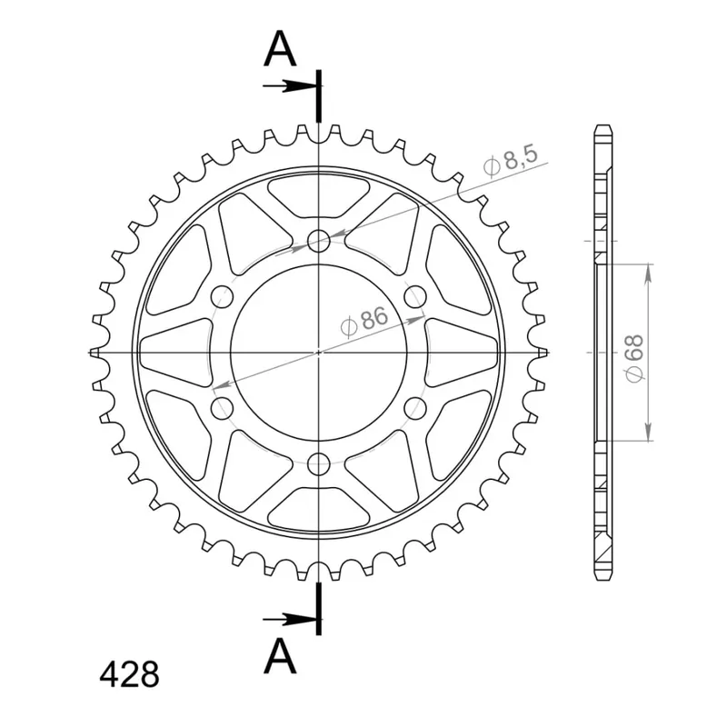 Řetězová rozeta SUPERSPROX RFE-468:42-BLK černý 42 zubů, 428 Cenově Výhodný