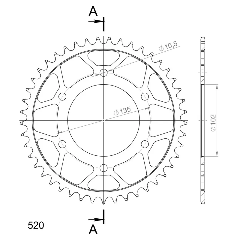 Řetězová rozeta SUPERSPROX RFE-401:45-BLK černý 45 zubů, 520 Novinka