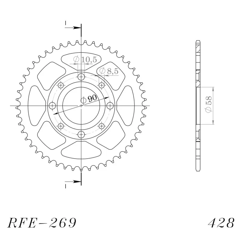 Řetězová rozeta SUPERSPROX RFE-269:49-BLK černý 49 zubů, 428 Trendový