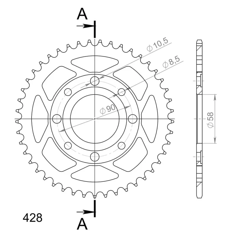 Řetězová rozeta SUPERSPROX RFE-269:45-BLK černý 45 zubů, 428 Top Prodej
