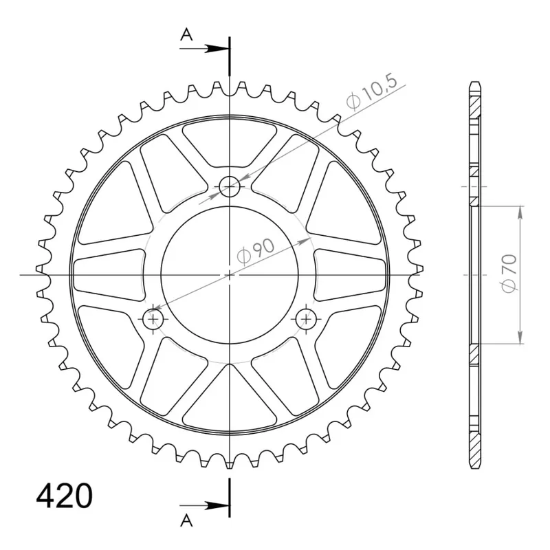 Řetězová rozeta SUPERSPROX RFE-239:47-BLK černý 47 zubů, 420 Horká Nabídka