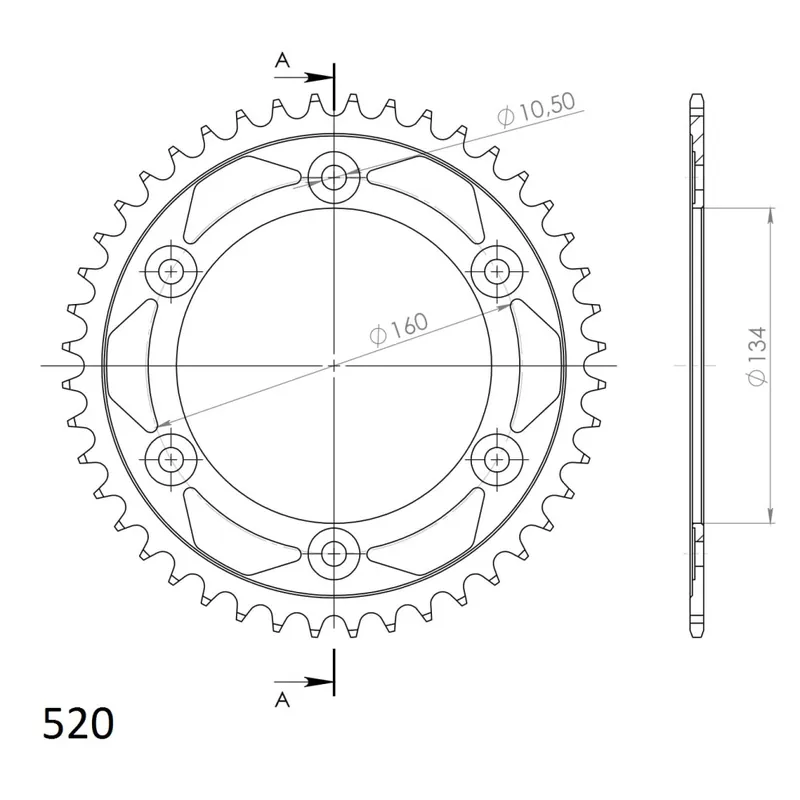 Cenová Bomba Řetězová rozeta SUPERSPROX RFE-1308:44-BLK černý 44 zubů, 520