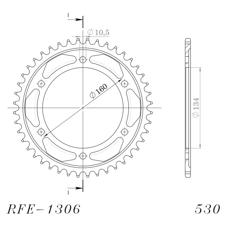 Řetězová rozeta SUPERSPROX RFE-1306:44-BLK černý 44 zubů, 530 Celosvětová Doprava