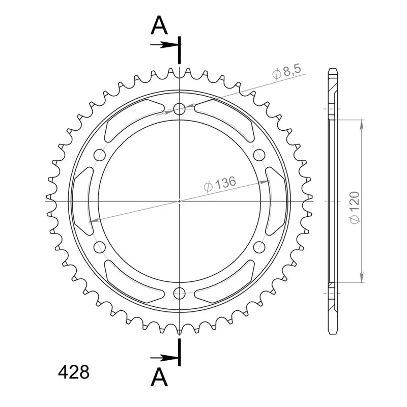 Řetězová rozeta SUPERSPROX RFE-1847:47-BLK černý 47 zubů, 428 Ihned K Objednání