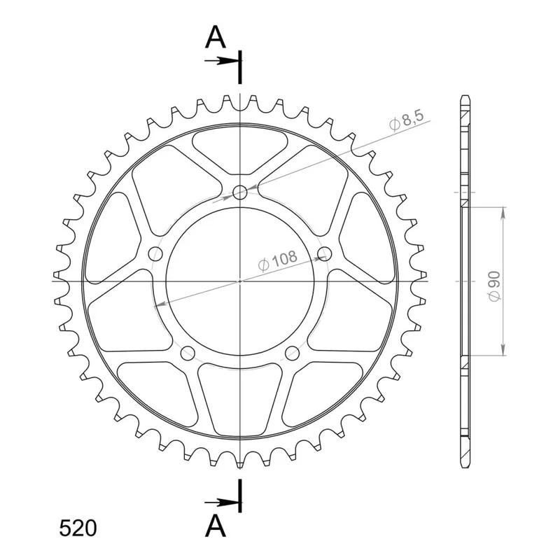 Řetězová rozeta SUPERSPROX RFE-18:43-BLK černý 43 zubů, 520 Aktuální