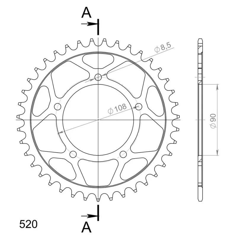 Celosvětová Doprava Řetězová rozeta SUPERSPROX RFE-18:39-BLK černý 39 zubů, 520