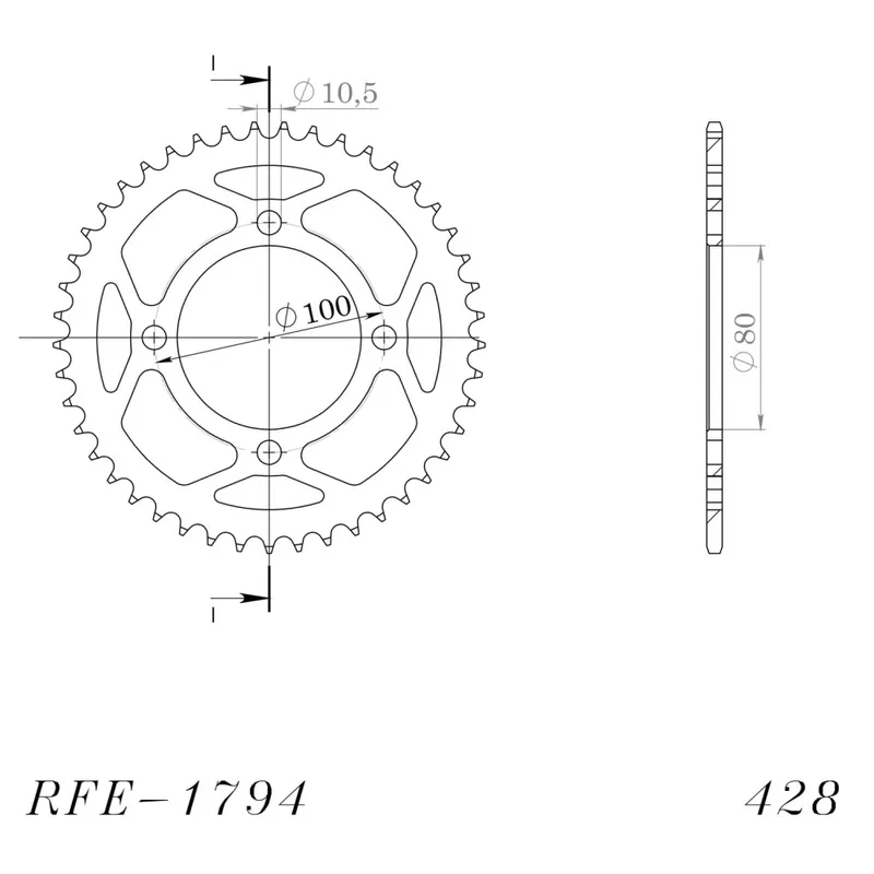 Řetězová rozeta SUPERSPROX RFE-1794:45-BLK černý 45 zubů, 428 Moderní
