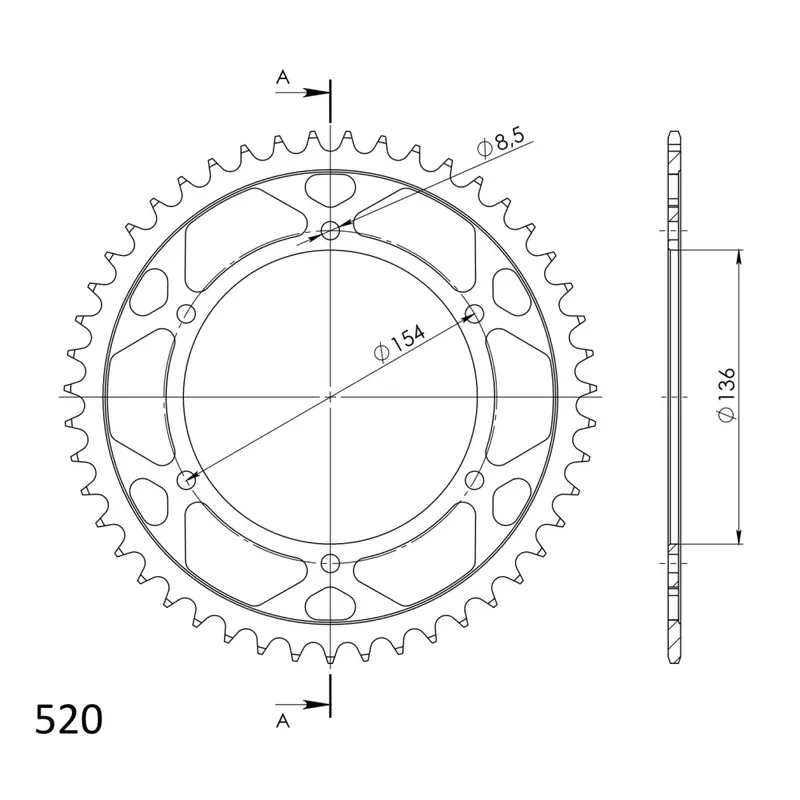 Řetězová rozeta SUPERSPROX RFE-1515:47-BLK černý 47 zubů, 520 Víkendová Akce