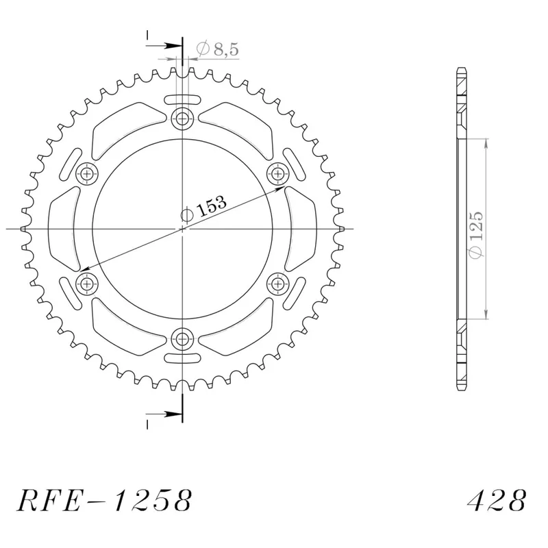 Řetězová rozeta SUPERSPROX RFE-1258:54-BLK černý 54 zubů, 428 Nízká Cena