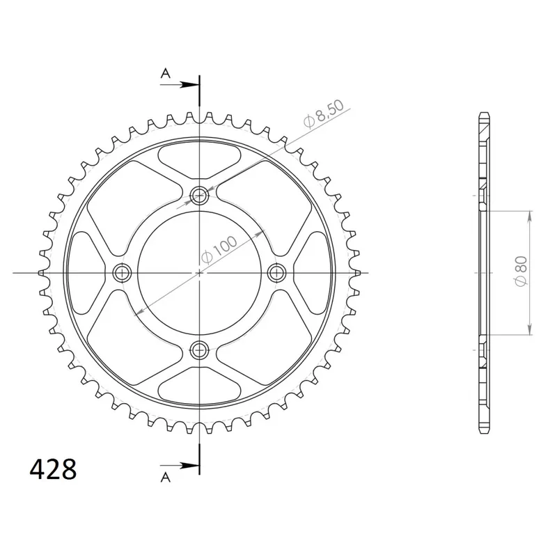 Řetězová rozeta SUPERSPROX RFE-1204:50-BLK černý 50 zubů, 428 Trendový