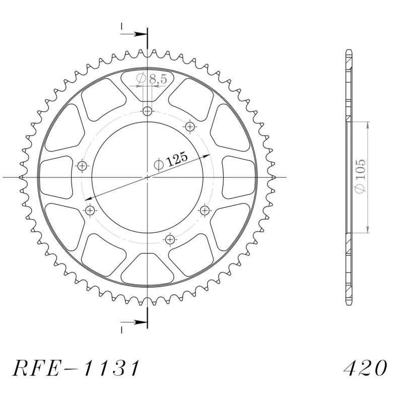 Řetězová rozeta SUPERSPROX RFE-1131:58-BLK černý 58 zubů, 420 Ruční Výroba