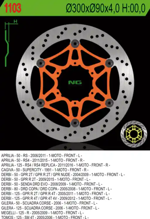 NG přední brzdový kotouč APRILIA RS 50/125 11-14 (RS4), RS50 07-08, DERBI 50/80/125 (300X90X4) (6X6,5mm) Záruka V Ceně