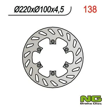 Originální NG brzdový kotouč zadní KAWASAKI KX 125 89-02, KX 250 92-95, KDX 200/220, KLX300/650R (220X100X4,5) (6X6,5mm)