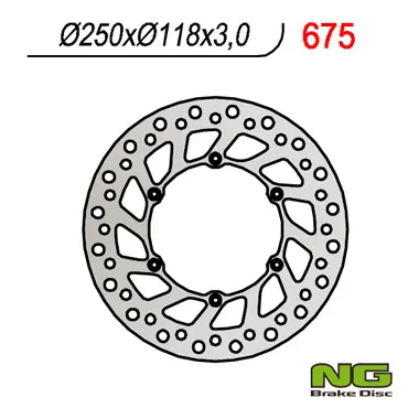 NG přední brzdový kotouč SUZUKI RM/RMZ 250/DRZ, YAMAHA YZ/YZF/WR 02-19 (250X118X3) (6X6,5mm) - nahrazuje NG854 Akční Nabídka