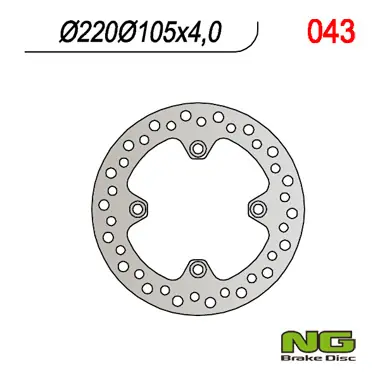 NG brzdový kotouč zadní HONDA XL 125V VARADERO 01-13, XR 400 95-05, XR 250 91-04, CBR 125 R 03-17, CRF 230 07-12, SUZUKI LTZ 400 03-15, LTA400,LT-F 400 zadní (220X105X4mm) (4X10,5mm) Vysoce Kvalitní