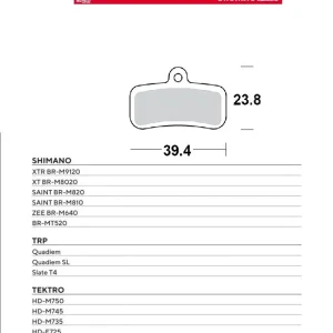 MOTO-MASTER BIKE PRO brzdové destičky organické PRO vhodné pro SHIMANO XTR BR-M9120, XT BR-M8020, SAINT BR-M820, SAINT BR-M810, ZEE BR-M640, BR-MT520, TEKTRO HD-M750, HD-M745, HD-M735, HD-E725 Omezená Nabídka
