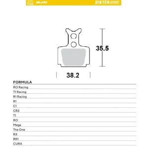 MOTO-MASTER BIKE PRO brzdové destičky sintrované sport kovové vhodné pro FORMULA CURA, RO závodní, T1 závodní, R1 závodní, R1, C1, CR3, T1, RO, MEGA, THE ONE, RX, RR1 Cenový Hit
