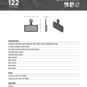 Nejlepší Cena BRENTA BIKE brzdové destičky organické MTB / silniční polokovové vhodné pro SHIMANO XTR BR-M9000, BR-M9020, BR-M987, BR-M988, BR-M985, XT BR-M8000, BR-M785, SLX BR-M7000, BR-M675, BR-M666, DEORE BR-M615 BR122