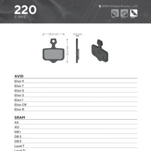 Omezená Nabídka BRENTA BIKE brzdové destičky E-BIKE organické vhodné pro AVID ELIXIR 9 / 7 / 5 / 3 / 1 / CR / R, SRAM XX, XO,DB1,DB 3, DB 5, LEVELT, LEVEL TL BR220