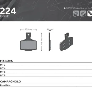 Akční Cena BRENTA BIKE brzdové destičky E-BIKE MTB / silniční / elektrické vhodné pro MAGURA MT 2, MT 4, MT 6, MT 8, CAMPAGNOLO ROAD DISC BR224