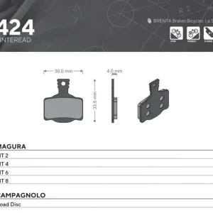 BRENTA BIKE brzdové destičky sintrované sintrované kovové MTB / silniční / elektrické vhodné pro MAGURA MT 2, MT 4, MT 6, MT 8, CAMPAGNOLO ROAD DISC BR 424 Aktuální